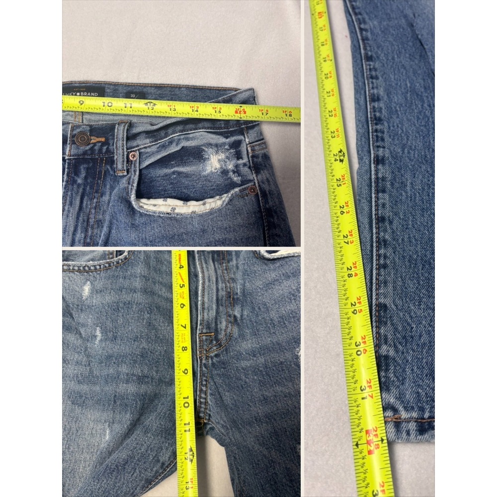Lucky Brand Mens 33/32 121 Slim Jeans Blue Distressed Ripped Rugged Grunge - Picture 5 of 7